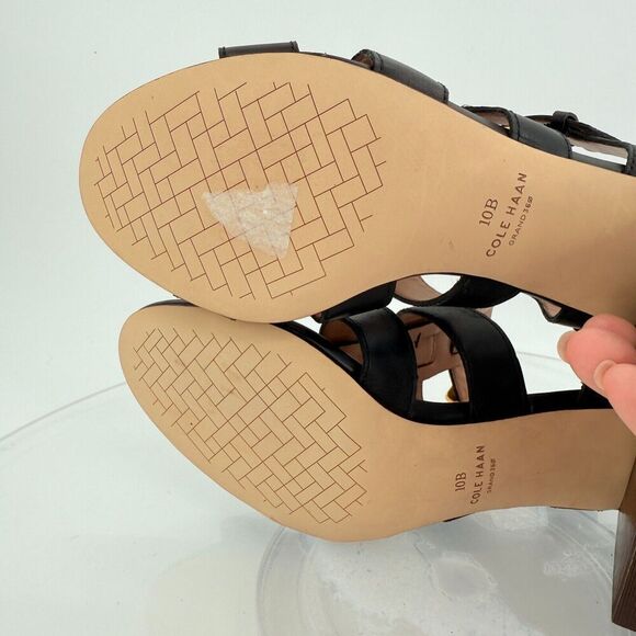Cole Haan Womens Josie Fisherman Sandals Black Leather Caged Block Heel 10B - Picture 11 of 14